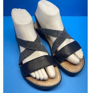 Born Women's Shoes Navy Blue Criss Cross Flat Leather Fabric Sandals Size 7 M